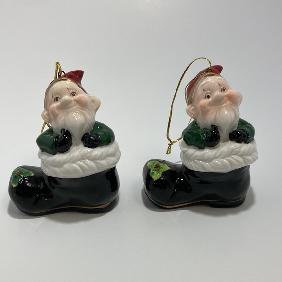 Elf Santa in a Boot Ceramic Ornament Vintage - Picture 4 of 8